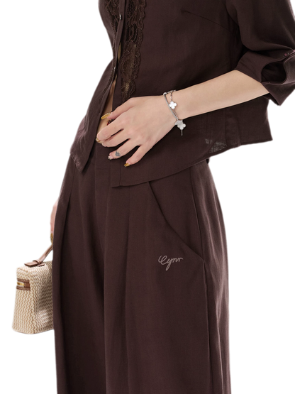 Textured Wide-Leg Linen Trousers