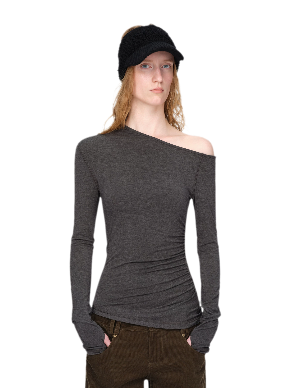 Wool Blend One-Shoulder Top