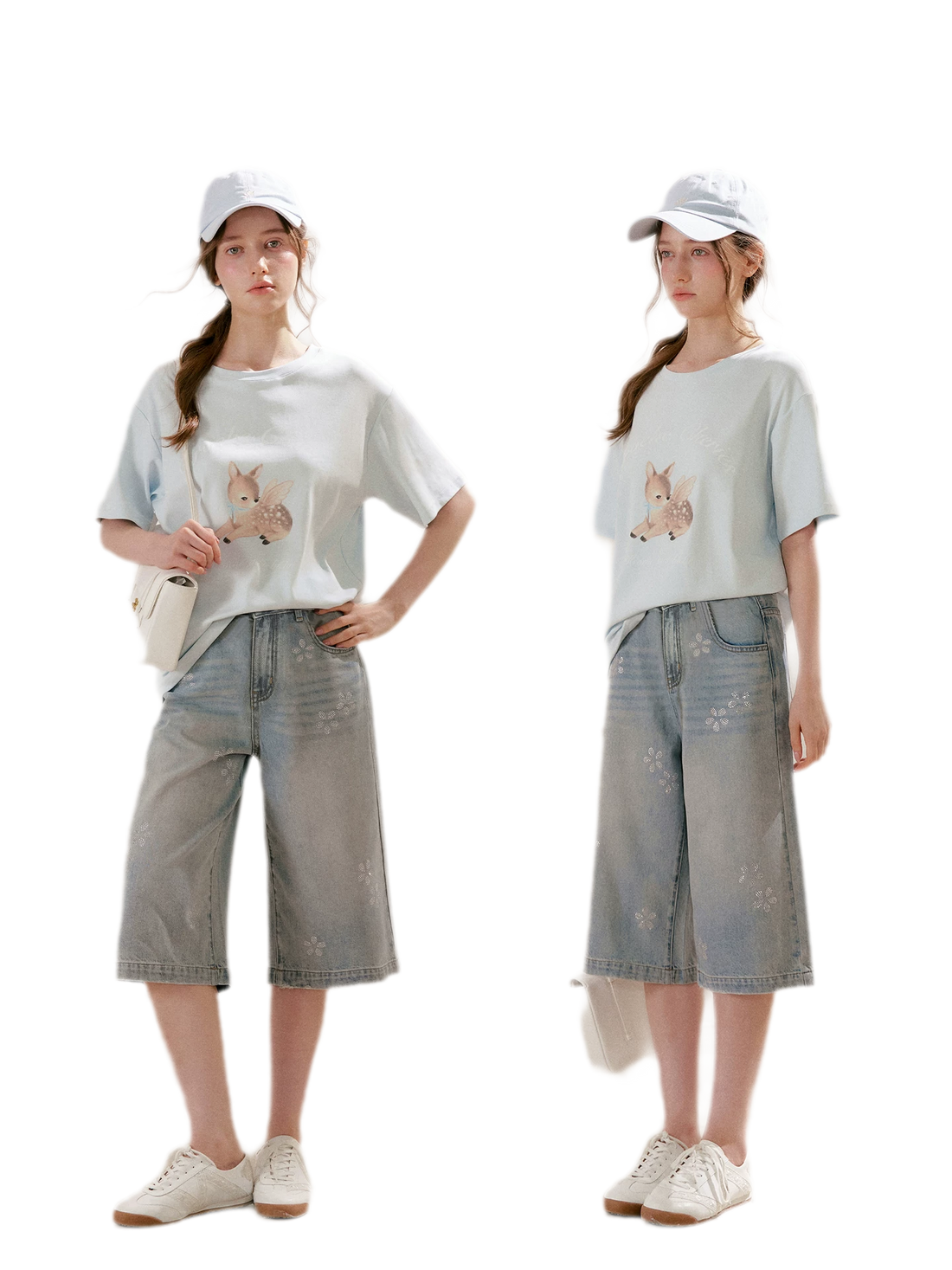 Rhinestone Floral Denim Culottes