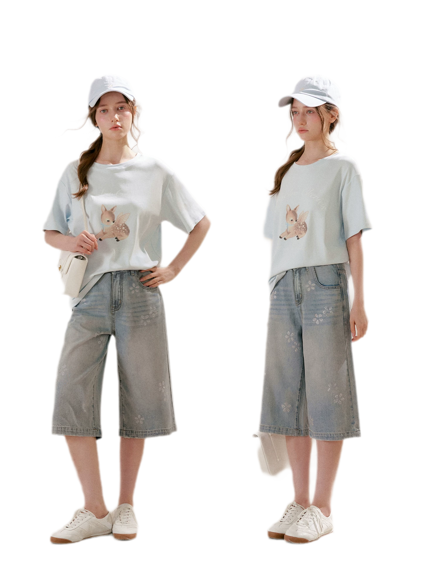 Rhinestone Floral Denim Culottes