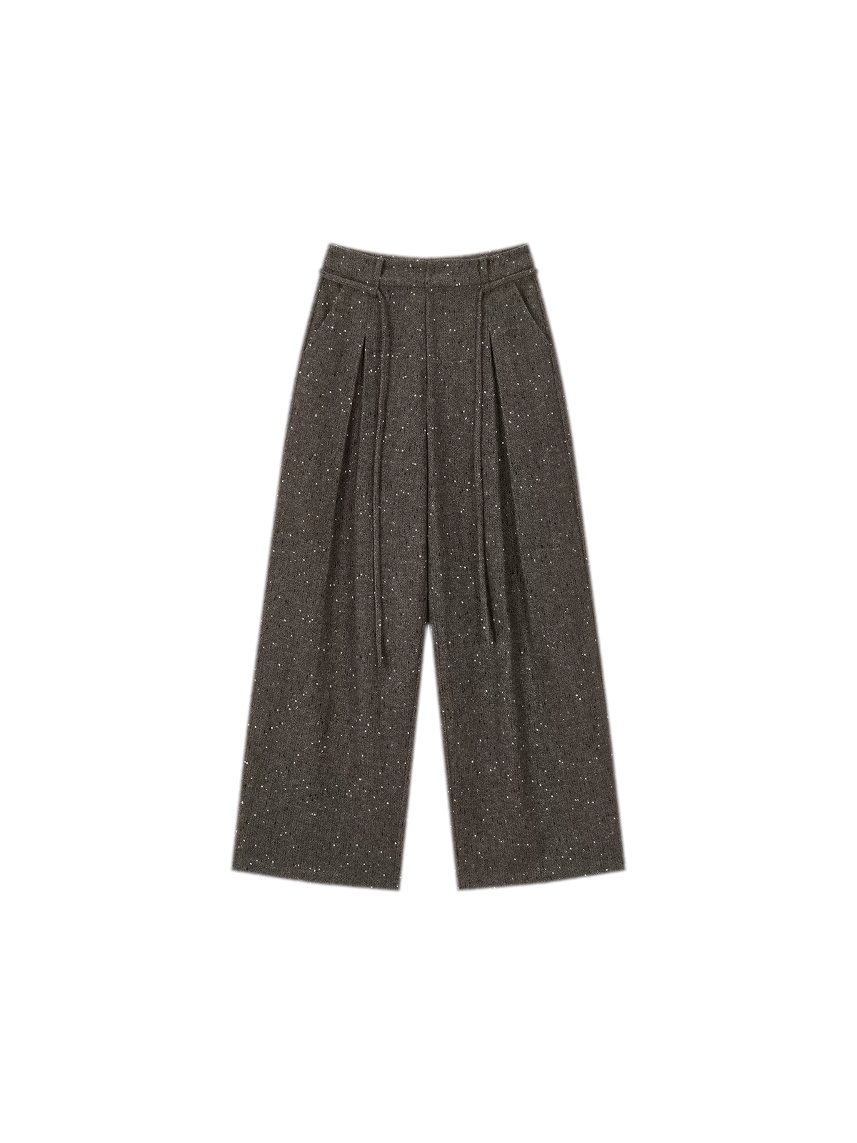 Wool Tweed Drawstring Wide-Leg Trousers
