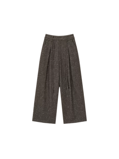 Wool Tweed Drawstring Wide-Leg Trousers