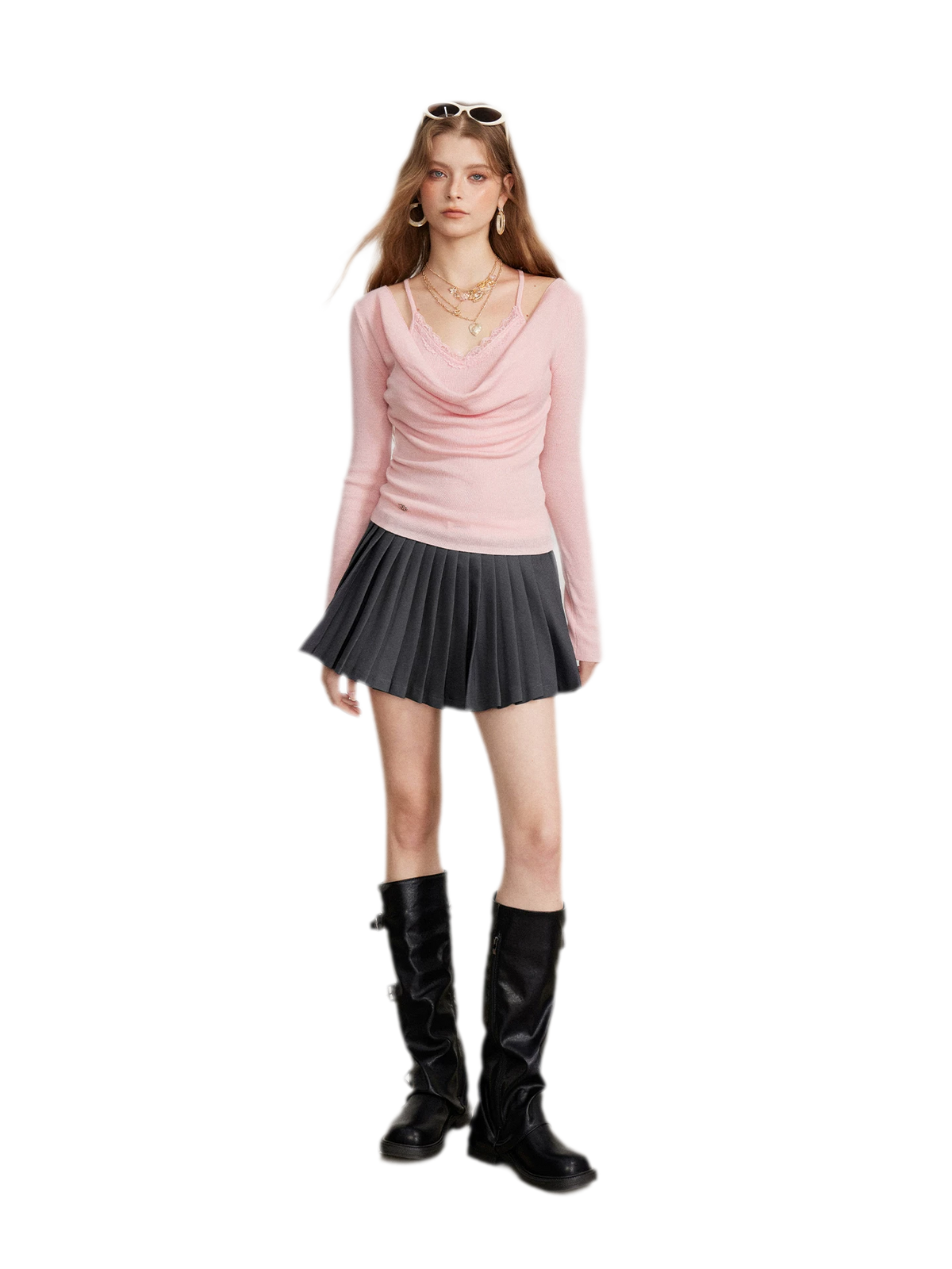 Draped Lace Trim Knit Top