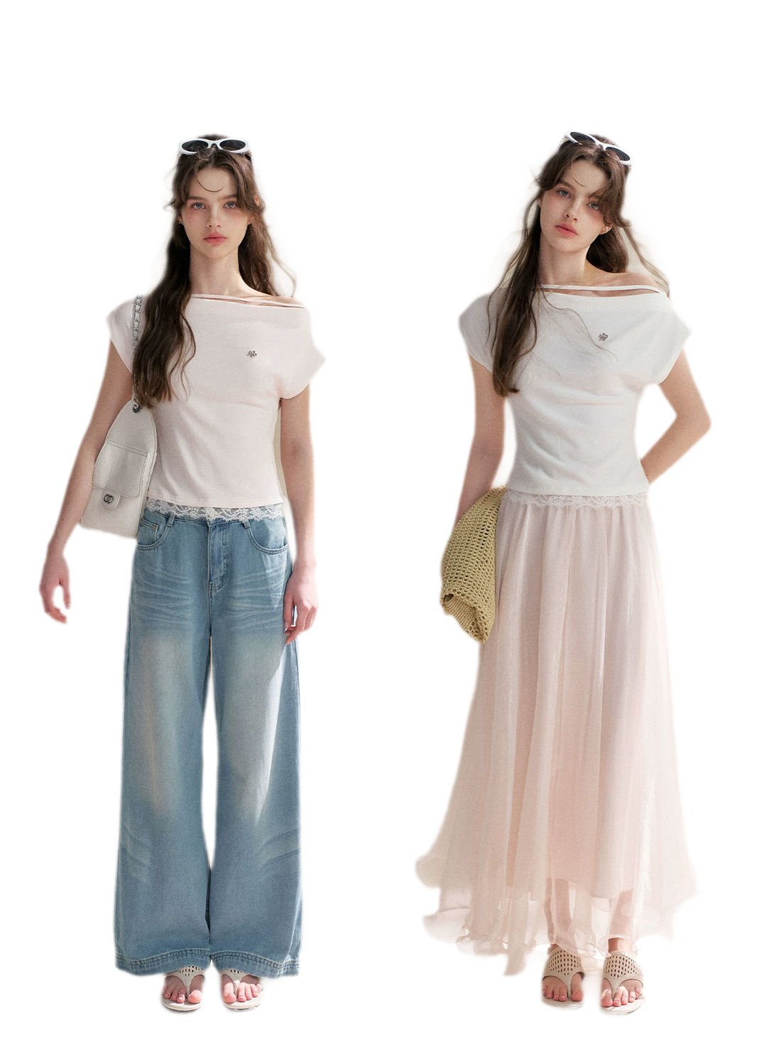 Lace Trim Asymmetric Short Sleeve T-Shirt