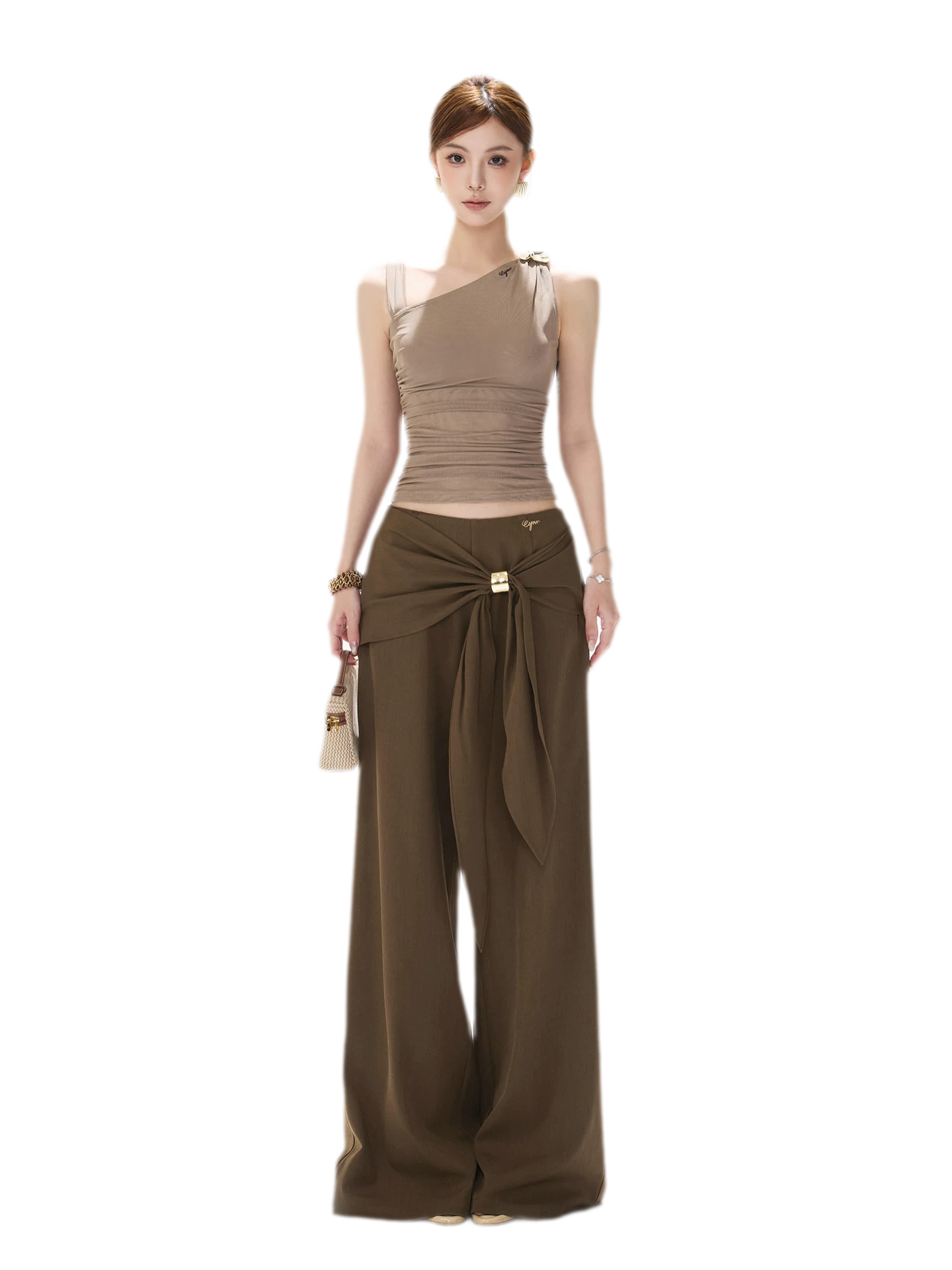 Asymmetric Ruched Mesh Top