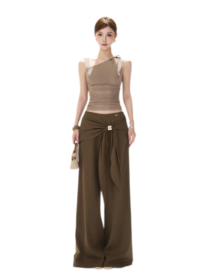 Asymmetric Ruched Mesh Top