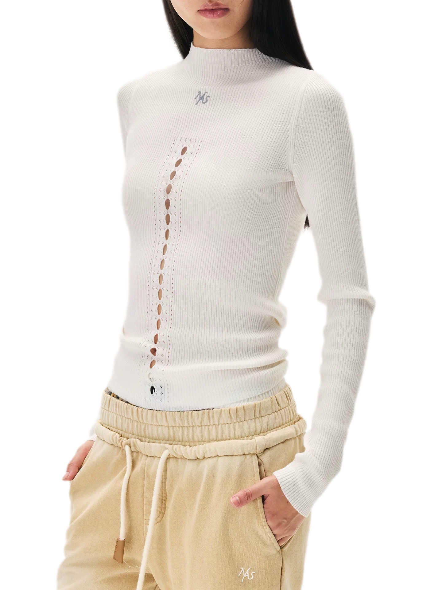 Openwork Rib-Knit Fitted Top