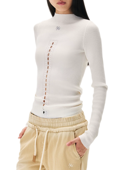 Openwork Rib-Knit Fitted Top