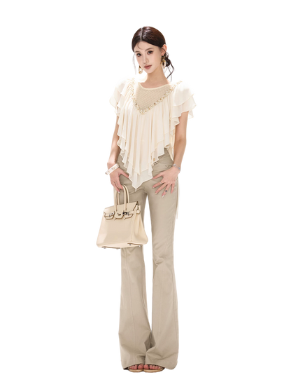 Slim Fit Flared Cotton Blend Pants