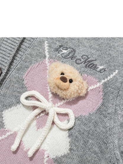 Diamond Knit Bow Cardigan Set