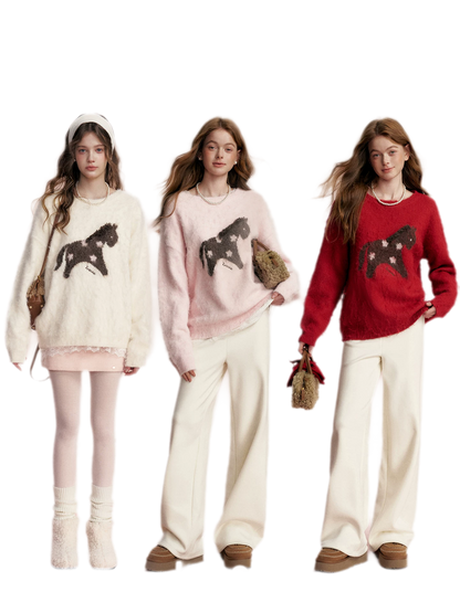 Brushed Horse Jacquard Sweater