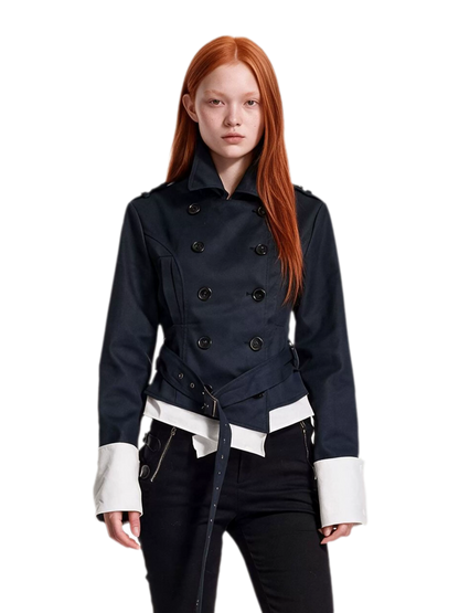 Contrast Cuff Cropped Trench Coat