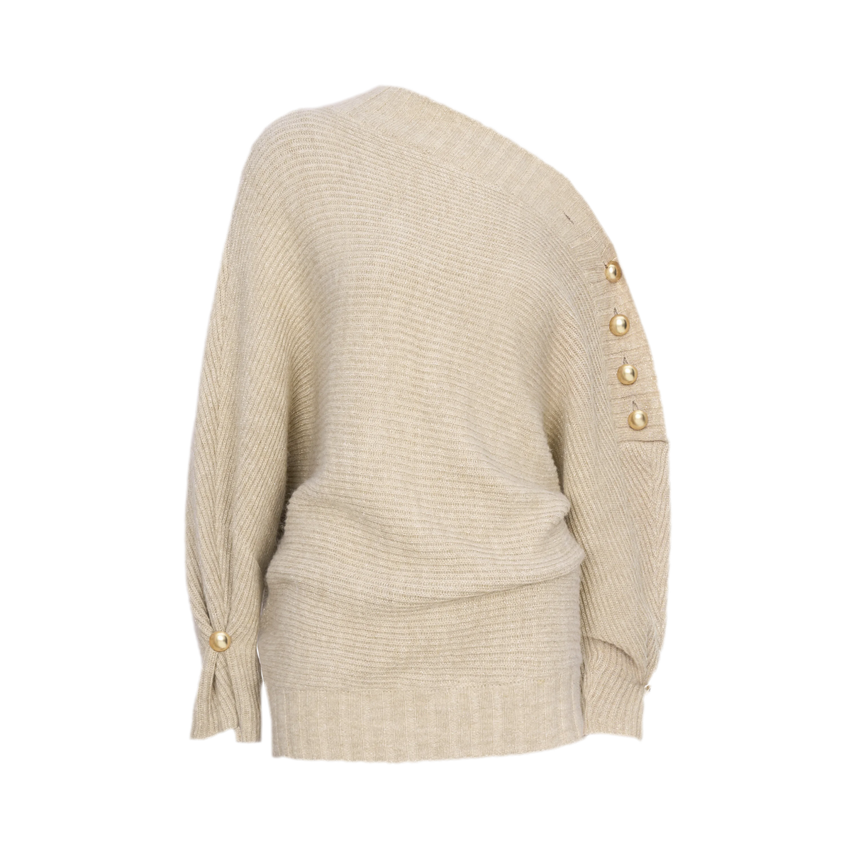 Abito in maglia asimmetrico con filato dorato
