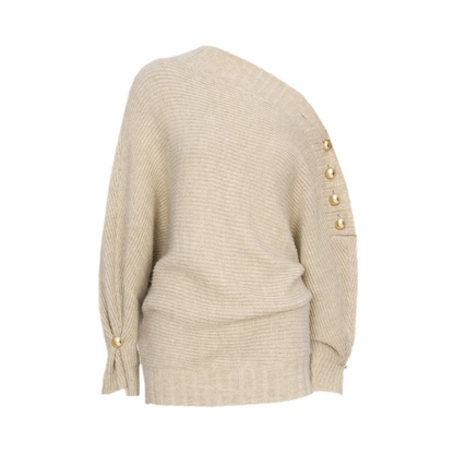 Abito in maglia asimmetrico con filato dorato