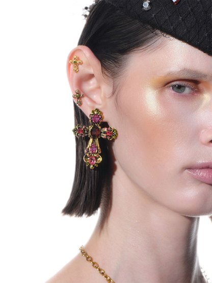 Orecchini a clip con croce e cristalli barocchi