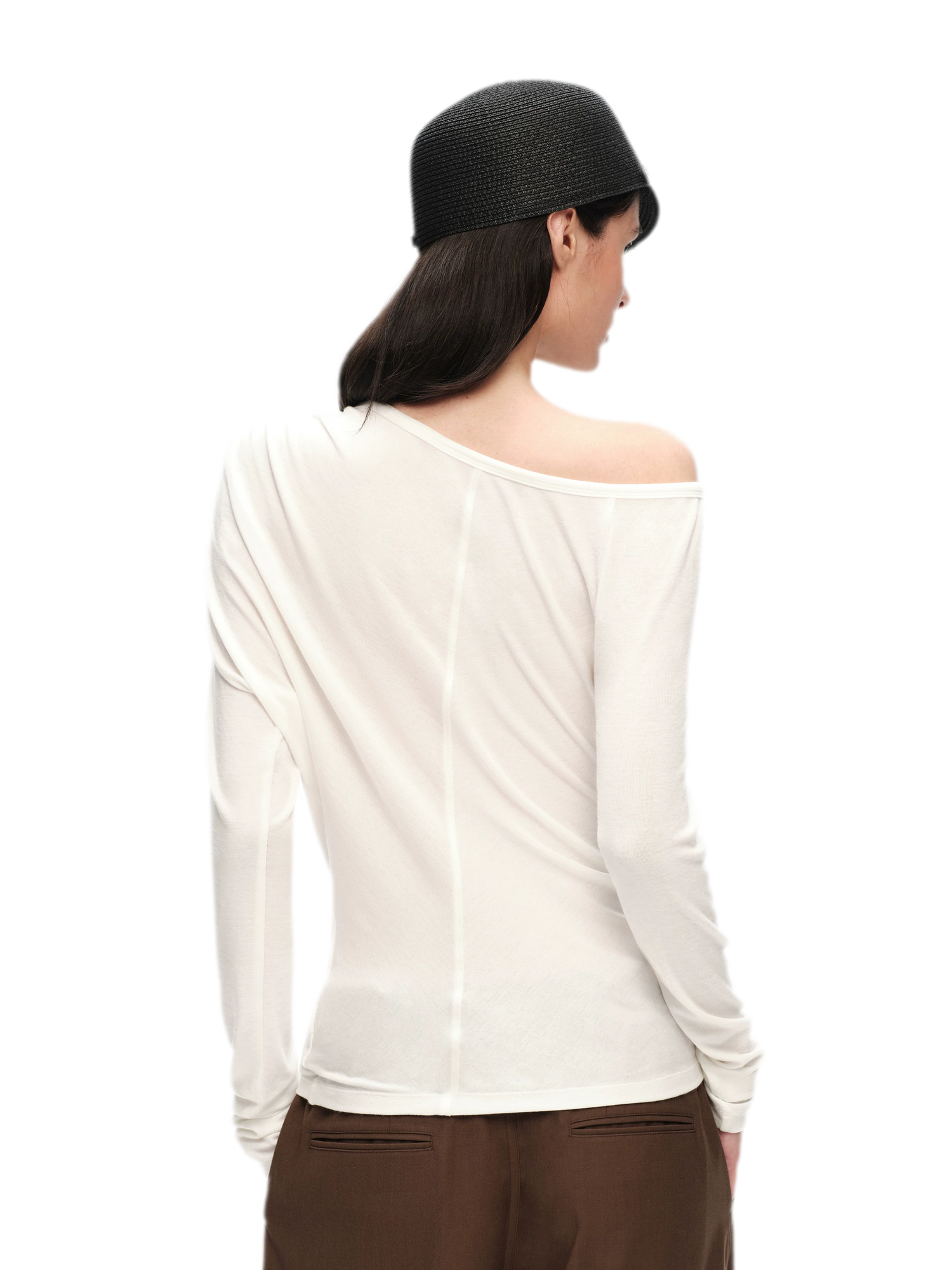 Wool Lyocell Ruched Shoulder Top
