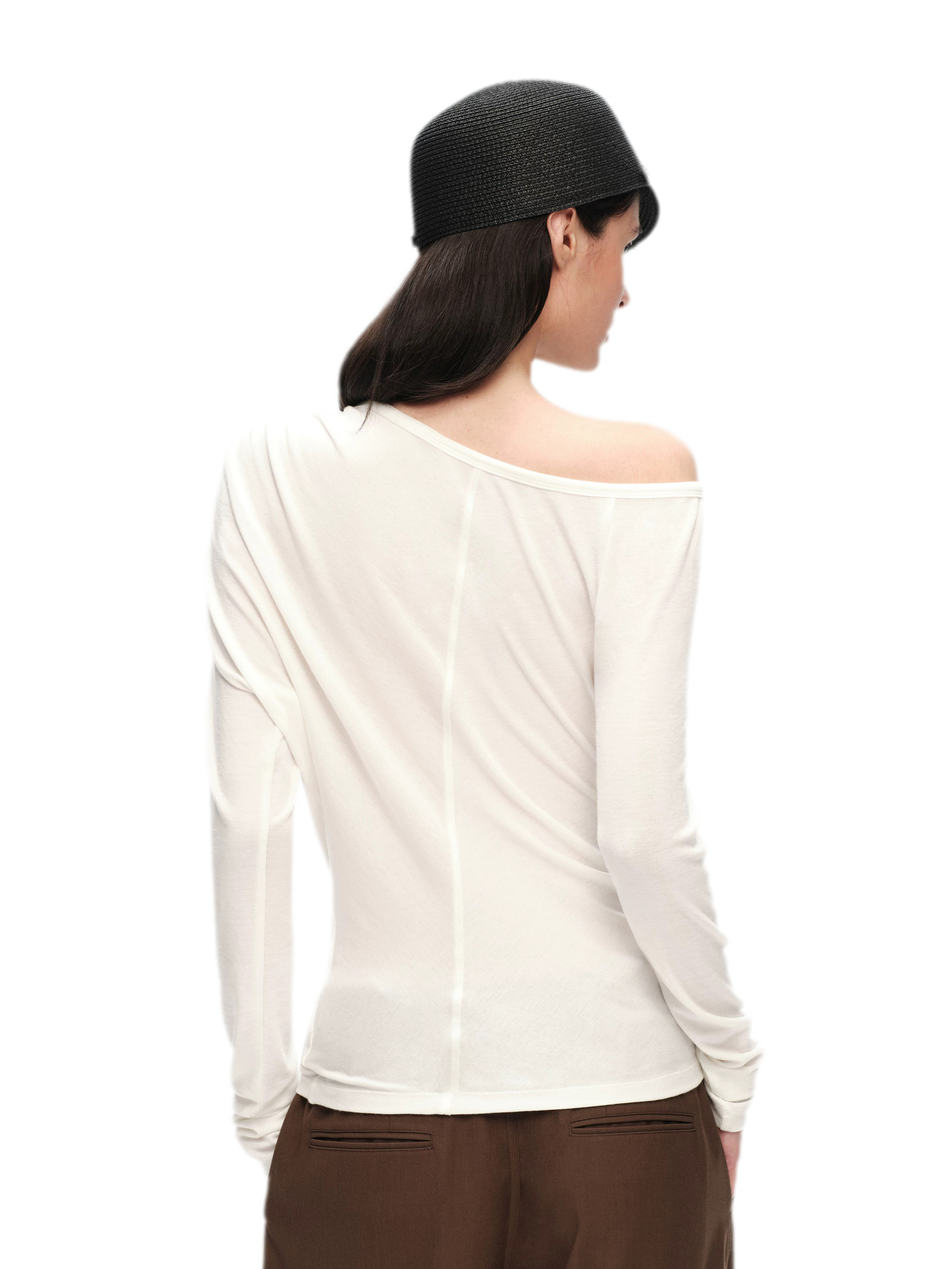 Wool Lyocell Ruched Shoulder Top