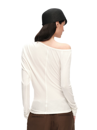 Wool Lyocell Ruched Shoulder Top