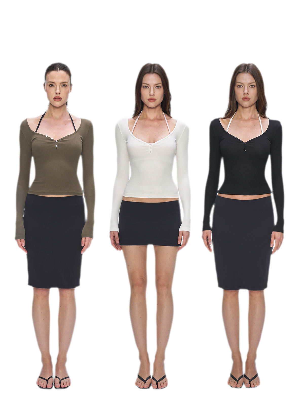 Ribbed V-Neck Button Top