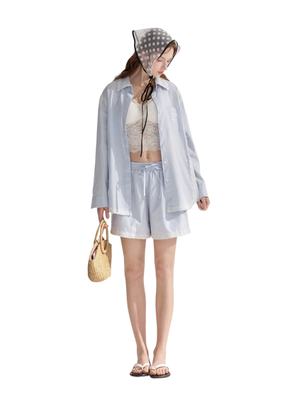 Lace Embroidered Loose Shirt &amp; Shorts Set