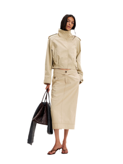 Structured High-Waisted Midi Skirt