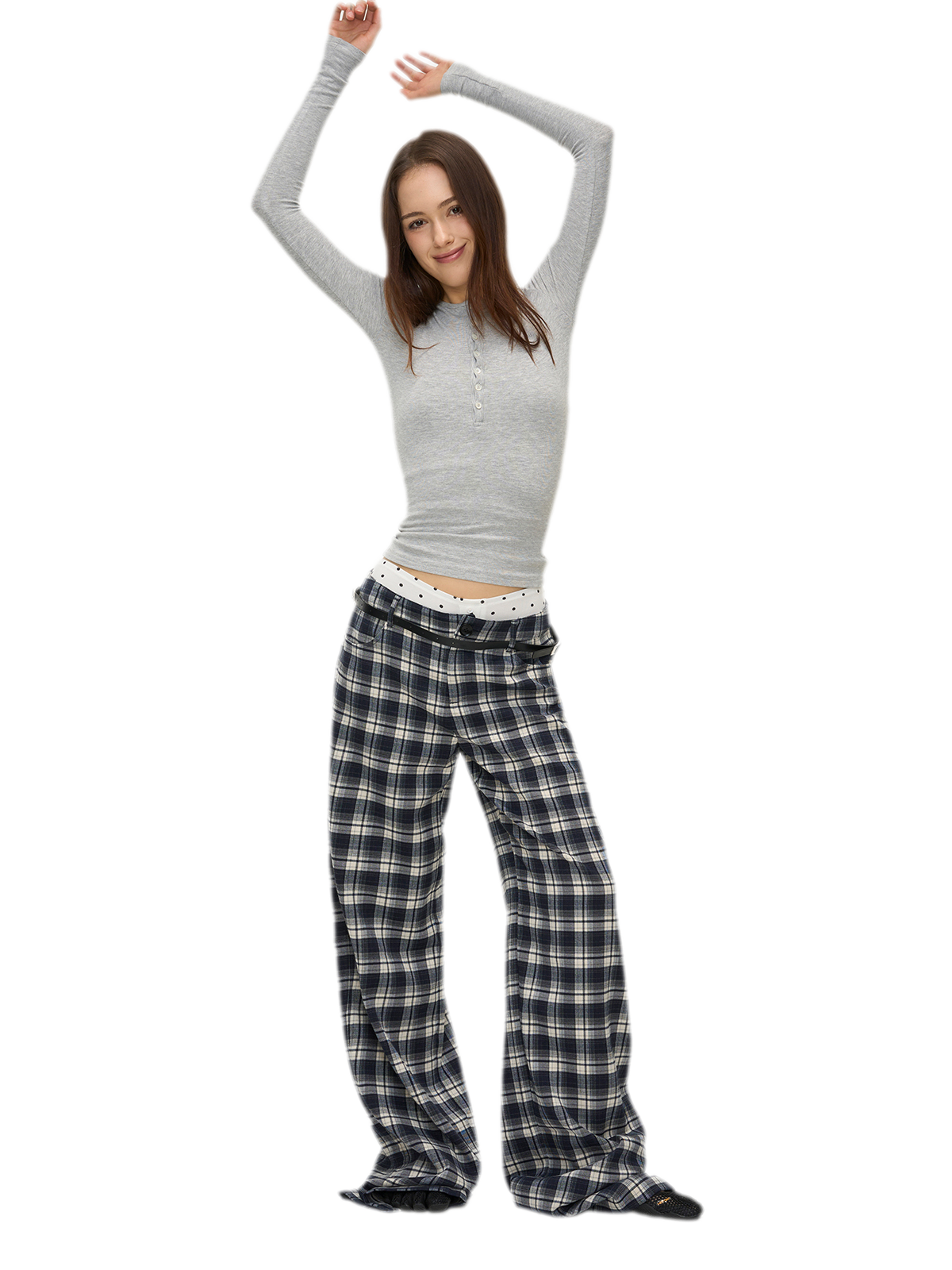 Brushed Plaid Wide-Leg Pants