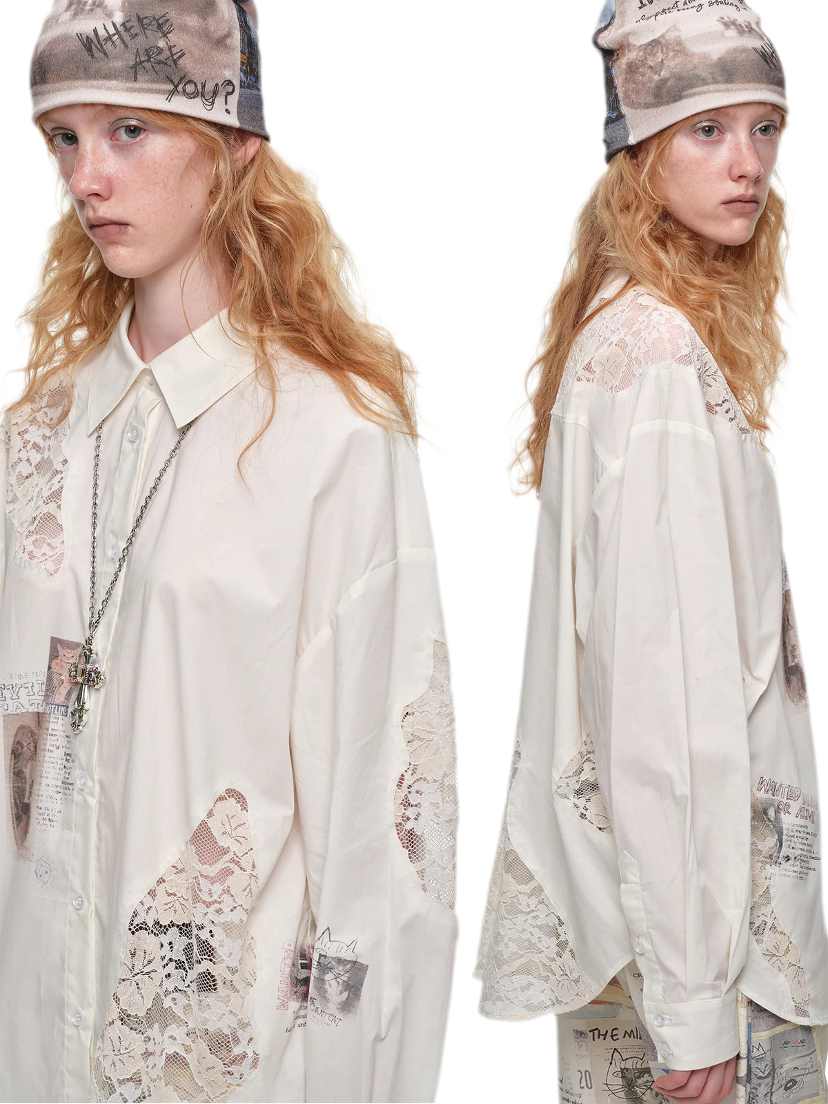 Lace Patchwork Oversized Shirt