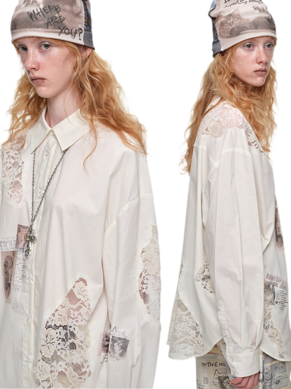 Lace Patchwork Oversized Shirt