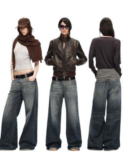 Washed Cotton Straight-Leg Jeans