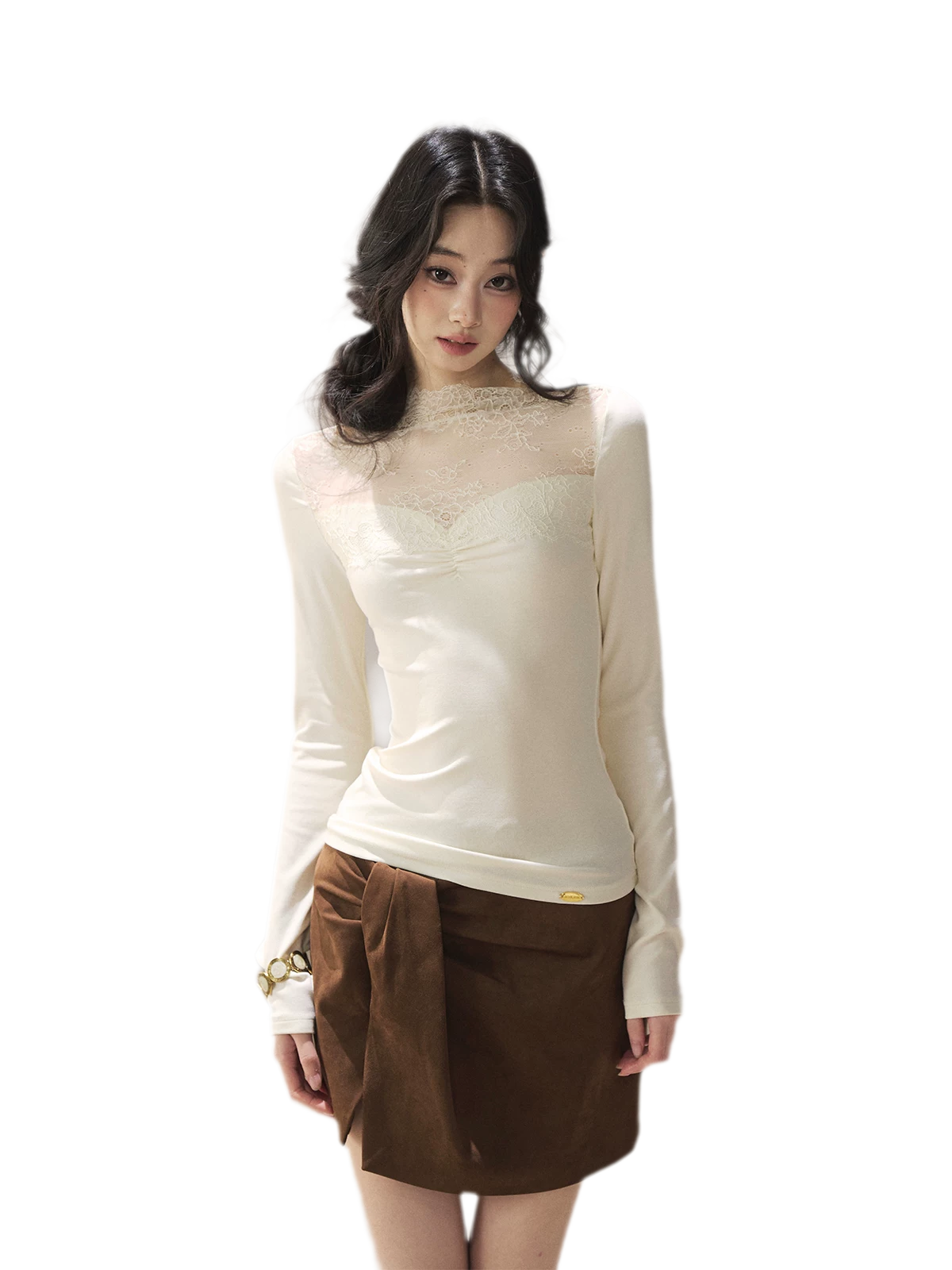 Sheer Lace Mock Neck Top