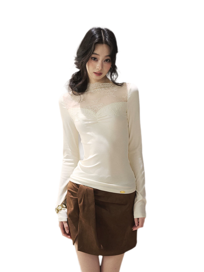 Sheer Lace Mock Neck Top