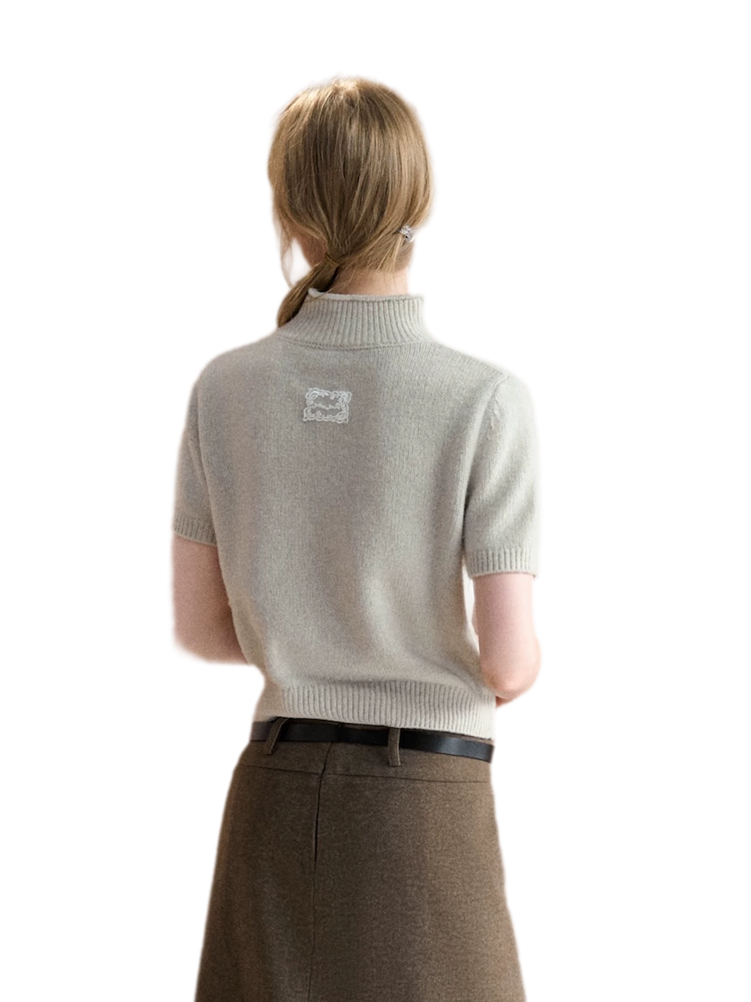 Cable-Knit Cropped Mock-Neck Sweater