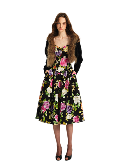 Robe en lyocell à taille marquée et motif floral