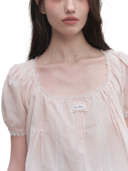 Cotton Lace Trim Cropped Top
