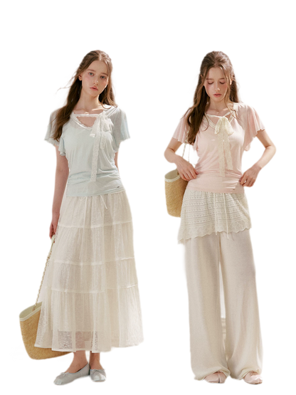 Snowflake Tencel Linen Lace T-shirt