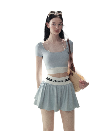 Contrast Layered Tennis Skort Set