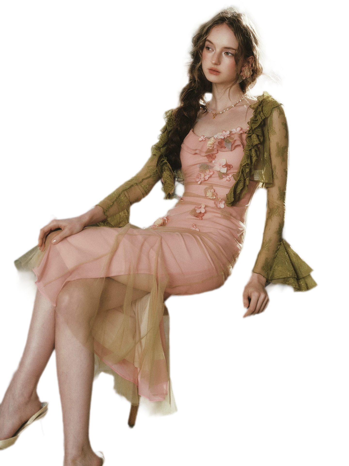 Floral Mesh Mermaid Midi Dress