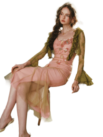 Floral Mesh Mermaid Midi Dress
