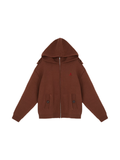 Wool Hooded Zip Knit Jacket