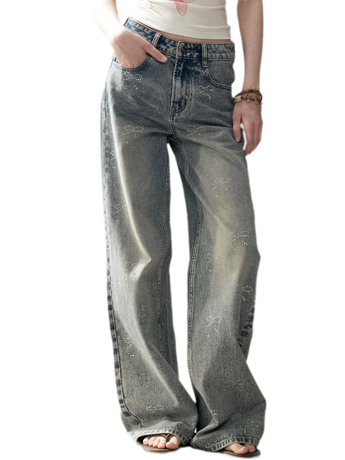 Rhinestone Wide-Leg Jeans