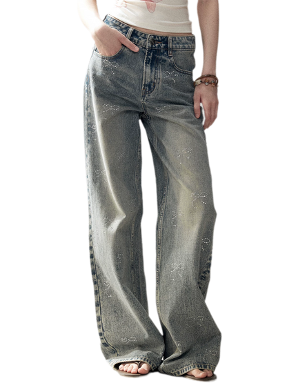Rhinestone Wide-Leg Jeans