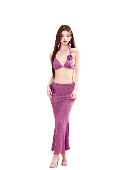 Pleated Three-Piece Swim Set