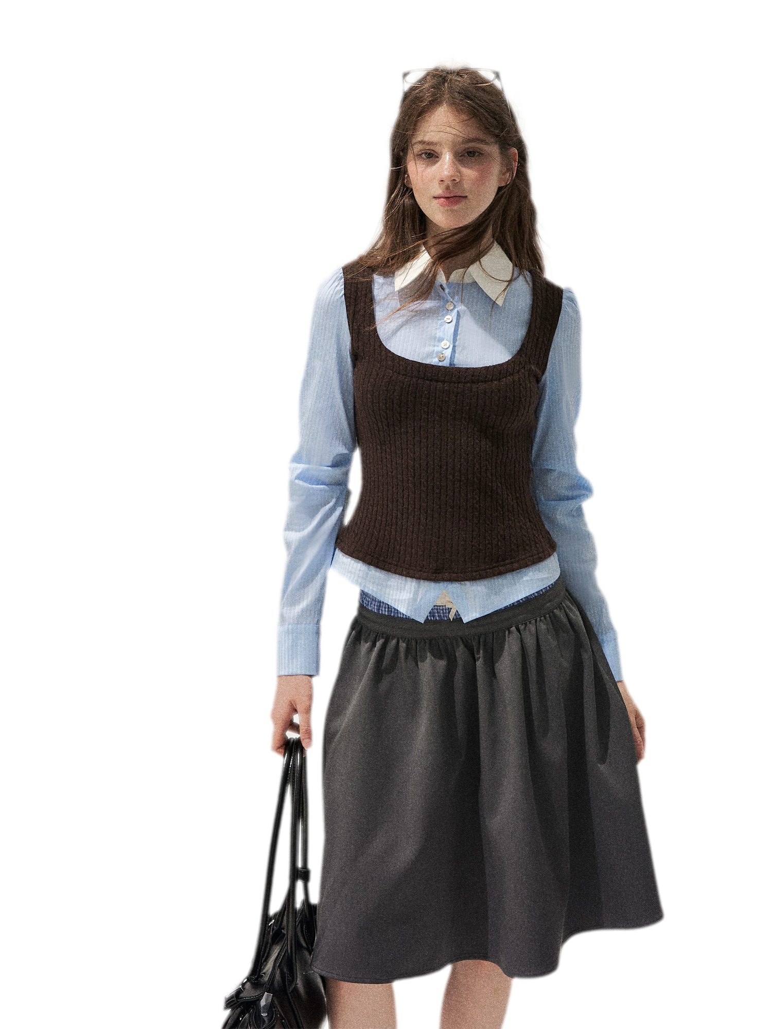 Cable-Knit Layered Shirt Vest