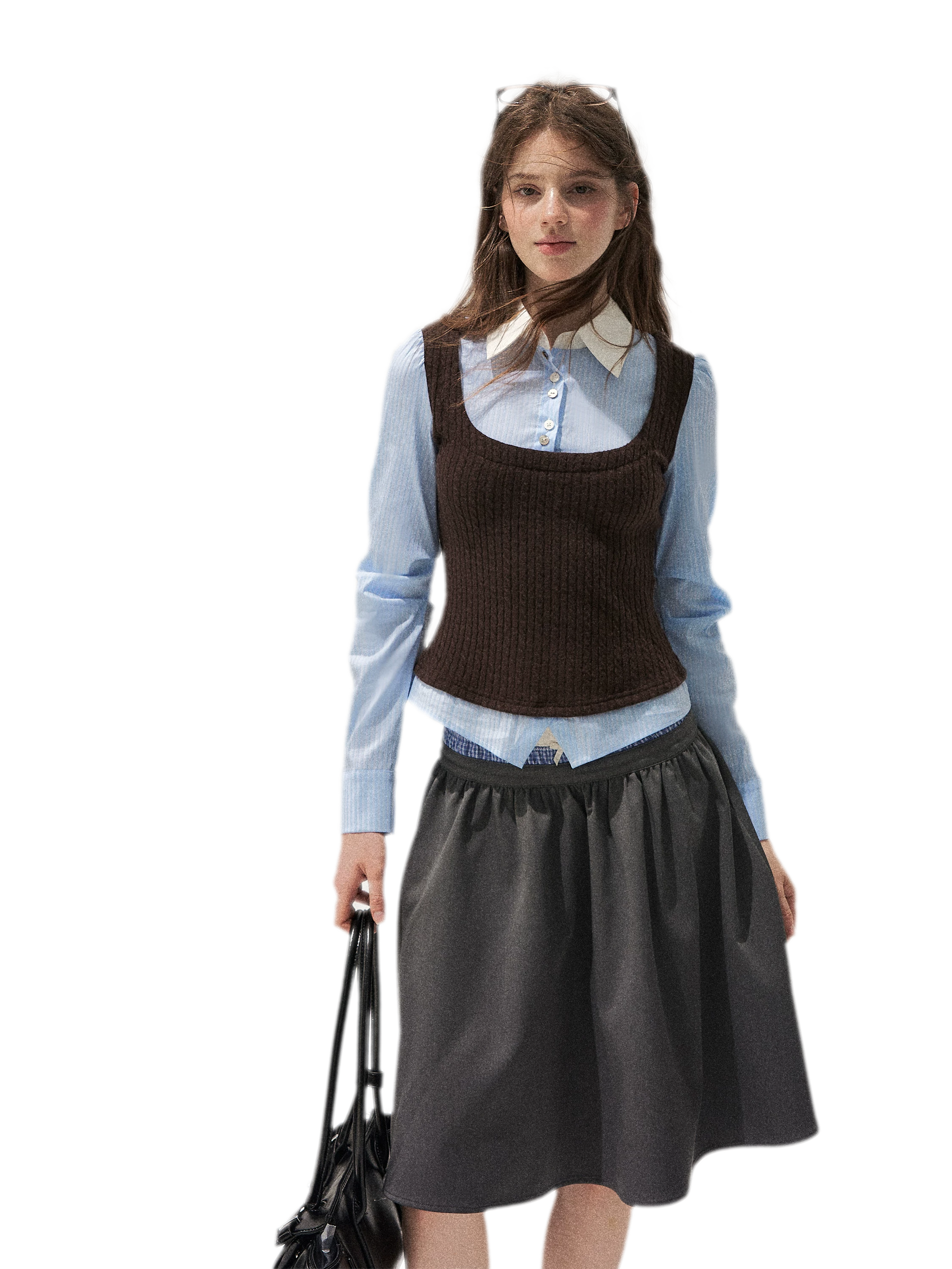 Cable-Knit Layered Shirt Vest