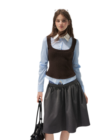 Cable-Knit Layered Shirt Vest