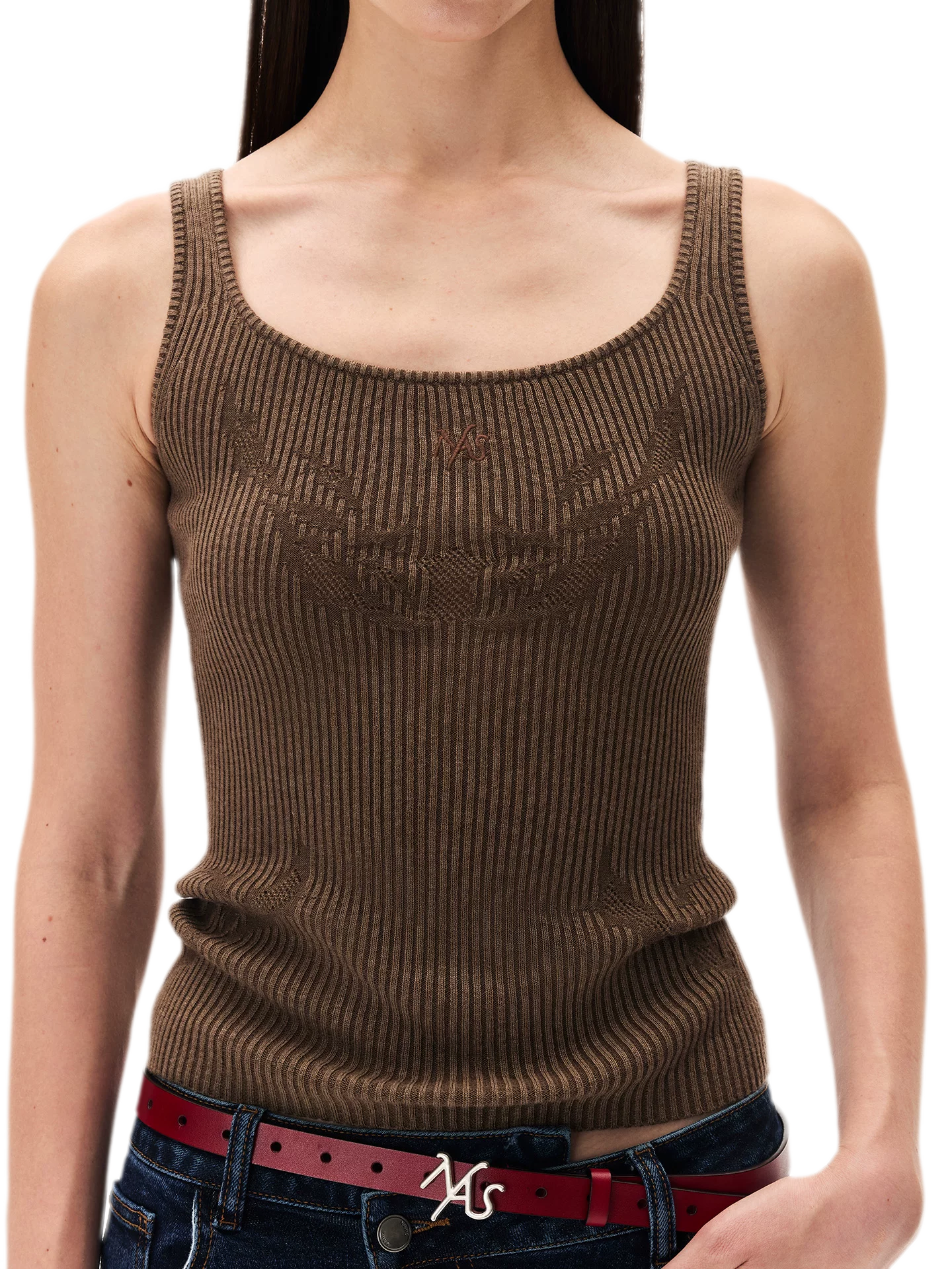 Openwork Jacquard Slim Knit Vest