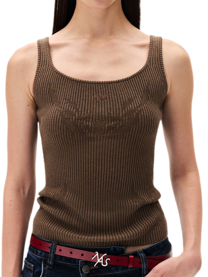Openwork Jacquard Slim Knit Vest