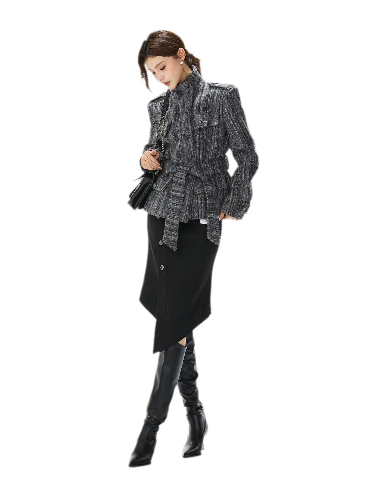 Cappotto in tweed testurizzato con cintura