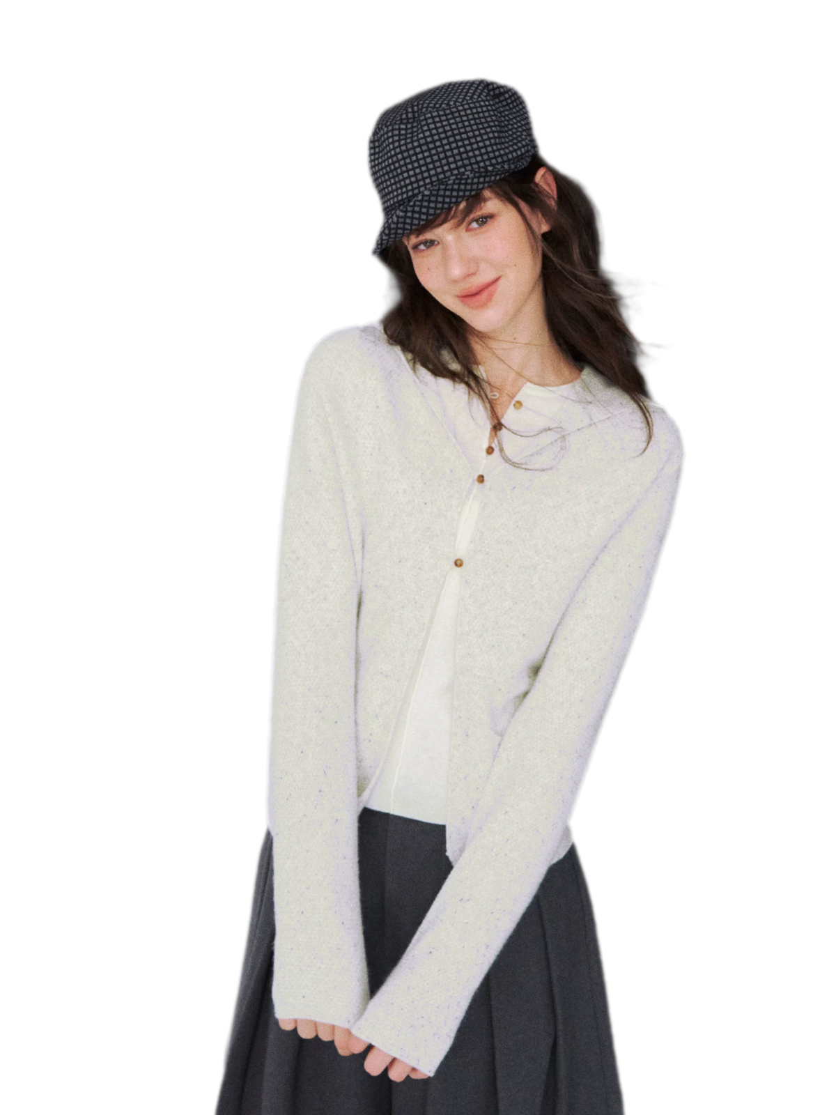 Cardigan en maille à capuche moucheté