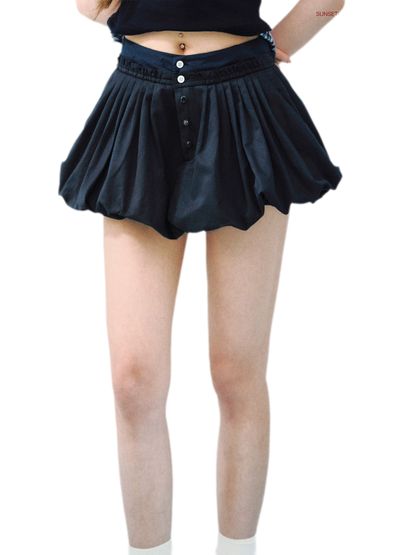Navy Petal Pleated Skirt